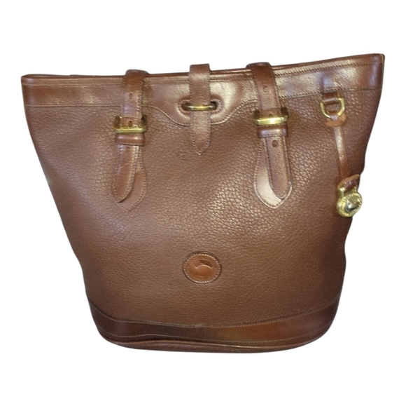 Dooney & Bourke Vintage 90's Brown Bucket Pebbled Leather Tote Bag Made In USA - Picture 8 of 11